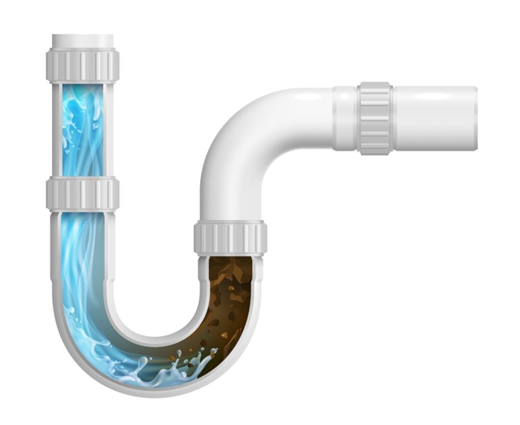 A pictogram of a clogged drain. The drain is